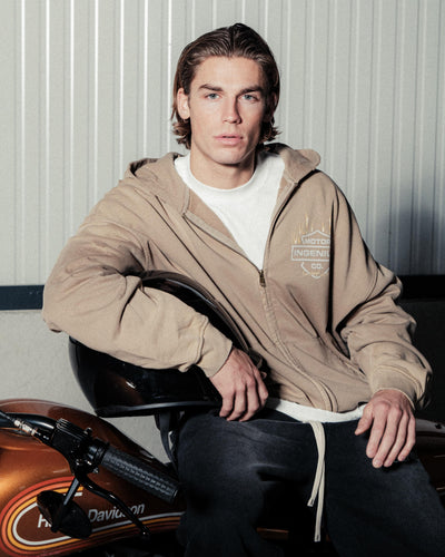 MOTOR CO. ZIP HOODIE – CAMEL